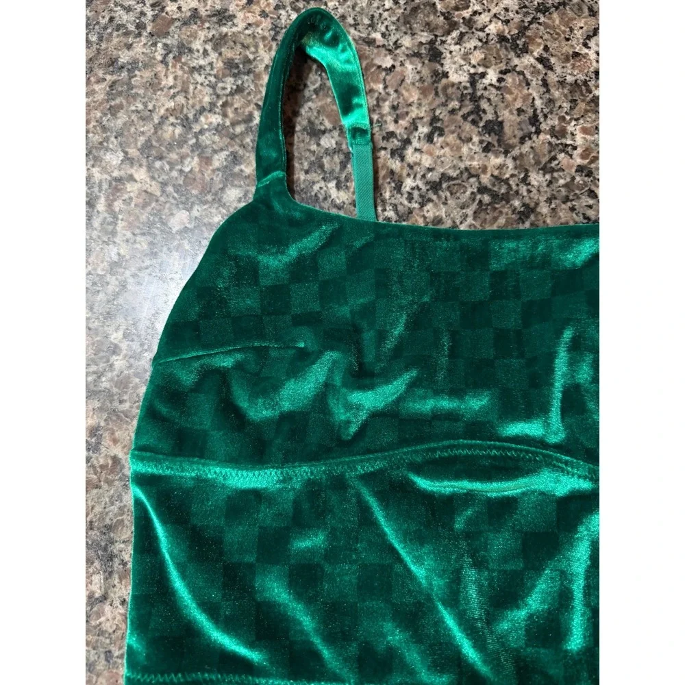 Colsie Green Velvet Checkerboard Bralette Cropped Cami Top Small